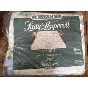 Lady Pepperell Blanket Karen Blue Floral Twin/Full Vintage Satin Trim 72x90 NOS